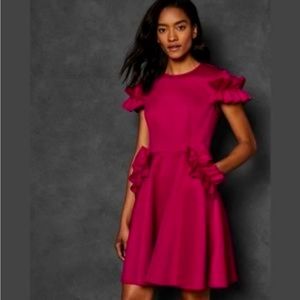TED BAKER LUUCIEE SKATER RUFFLED DRESS SZ US 8/10 OR TED SZ 3